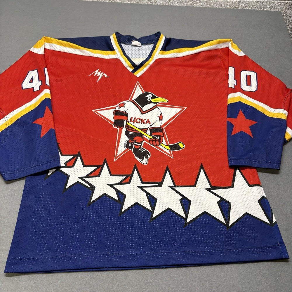 CAMCOHOB #40 CSKA Moscow Penguins jersey Red white Blue Russia 90"s hockey Sz XL